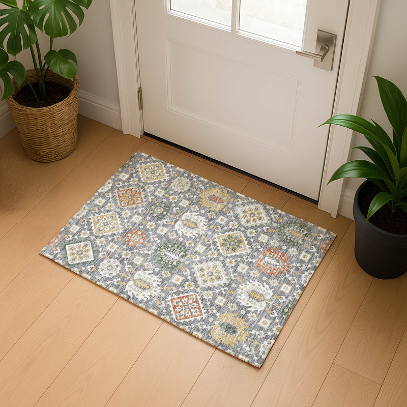 Premium Machine Washable Mayfield AMF2200 bohemian Rug, 1'8" x 2'6", Gray