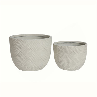 Ensemble de 2 pots à fleurs ronds en béton pour l'extérieur, faits à la main et décoratifs pour l'extérieur