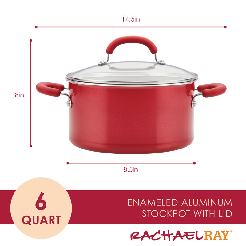 Red Shimmer Aluminum Nonstick 6-Quart Stockpot with Glass Lid