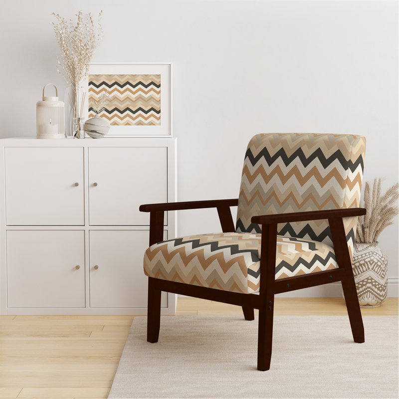 Cantina 23'' Wide Armchair, Beige/White Polyester, Brown Square Arms