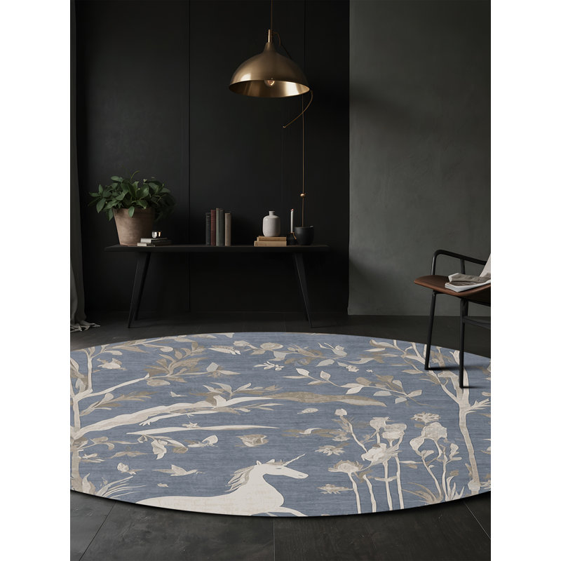 Tapis gris soyeux et moelleux, Rond 5 pi