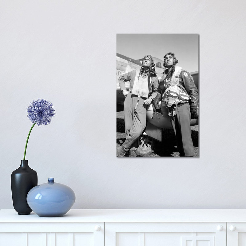 Photo Of Tuskegee Airmen Posing With A P-51D Aircraft by Stocktrek Images - Wrapped Canvas Print, 30.48 cm H x 45.72 cm W