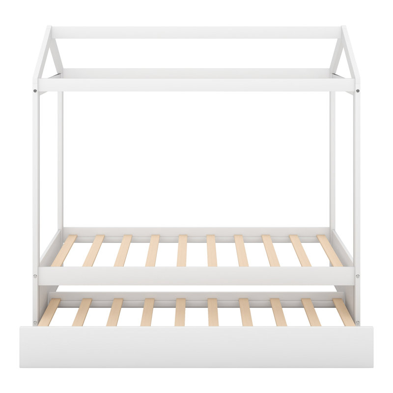 Lit maison avec lit gigogne, peut être décoré, blanc