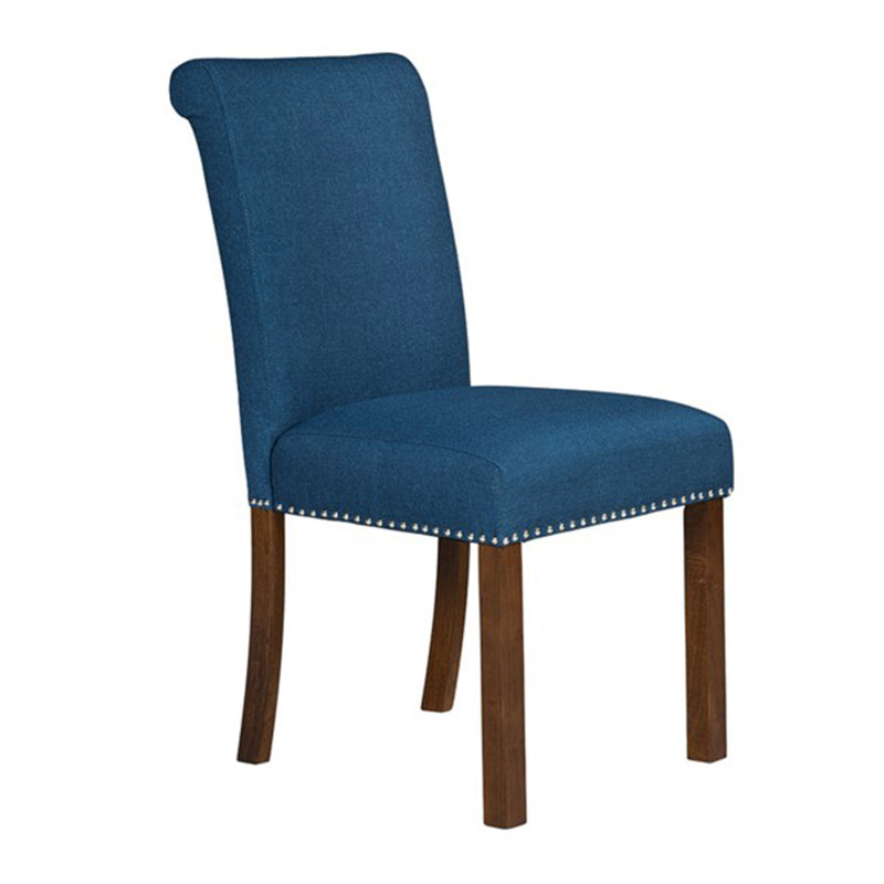 Blue Upholstered Parsons Side Chair with Wood Legs