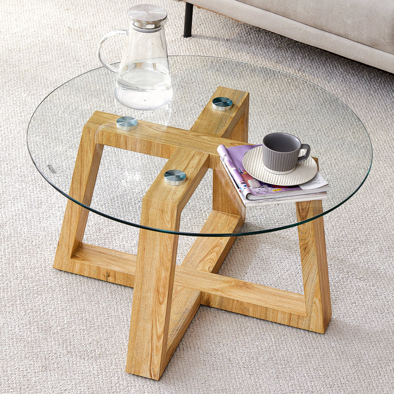 Round Coffee Table with Glass Table Top