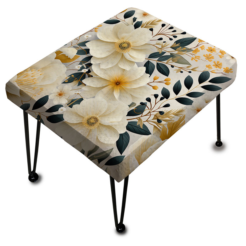 Beige Boho Chic Poppy Blooms I - Floral Rectangle Ottoman