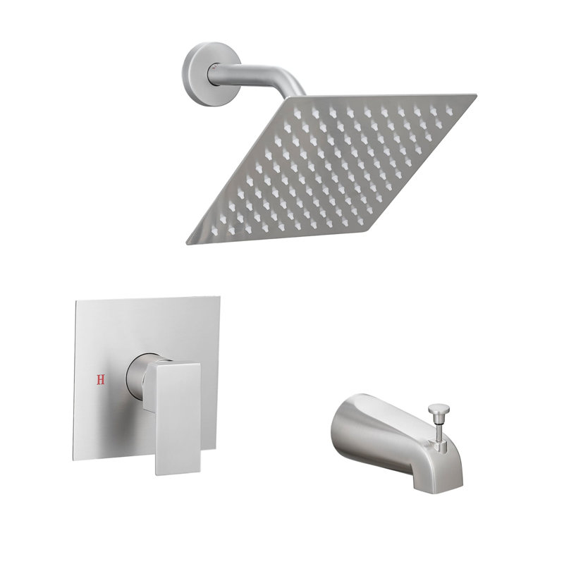 Wall Mounted Shower System With Tub Spout Single Handle Shower Faucet Set Brass Shower Trim Kit With Rough-In Valve