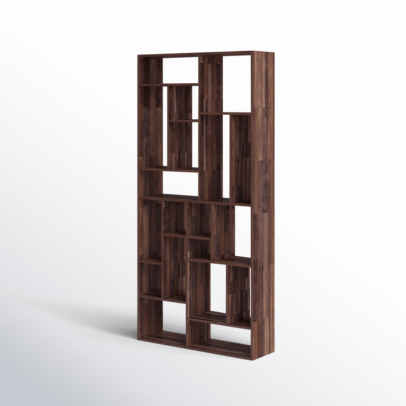 Woodroe 86" H x 41" W Solid Wood Geometric Bookcase, Brown