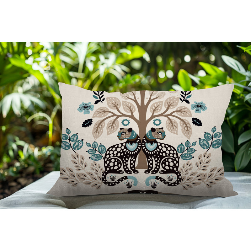 Coussin lombaire réversible intérieur / extérieur Zim Leopard, Émeraude, Rectangle H 14 po x l 20 po