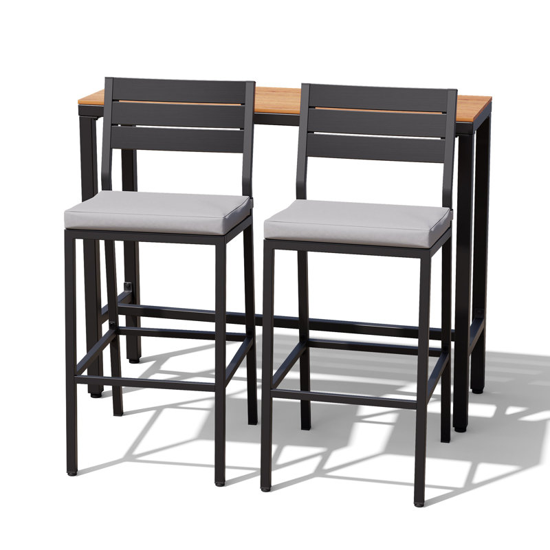 Ensemble de salle à manger pour 2 personnes en métal avec table de bar rectangulaire, coussins inclus, Gris, Brun