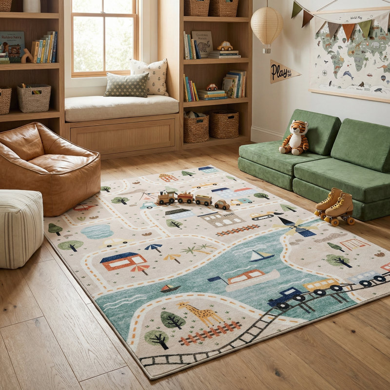 Rug Branch Haven 5' x 8' (5'3" x 7'7") Blue/Grey Education Learning Kids Area Rug, Contemporary, Medium Pile, Stain-Resistant Carpet - Playroom, Nursery, Toy Room and Bedroom