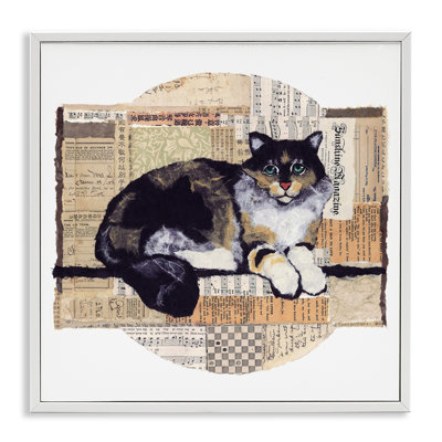 «Cat with Vintage Collage», estampe numérique encadrée par Nancy Overton