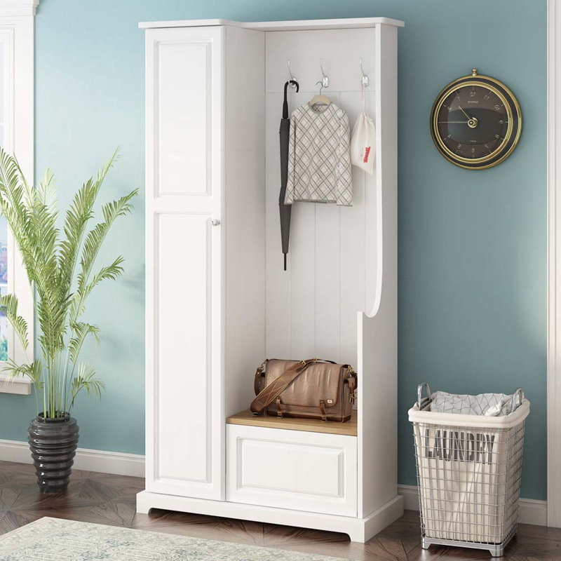 Arbre d'entrée avec banc rabattable, armoire avec tablettes réglables