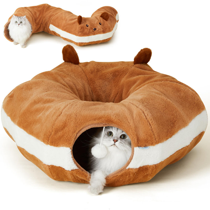 Collapsible Cat Tunnel Bed with Crinkle Ears, Round Toy for Kittens, Rabbits, and Pets
