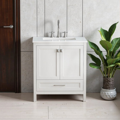 30" Freestanding Bathroom Vanity ​​Carrara Marble Vanity with Ceramic Sink​