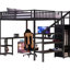 Grand lit mezzanine en métal avec garde-robe, bureau en forme de L et télécommande à DEL pour la nuit, 2 tablettes noires, utilisation sécuritaire-724259995