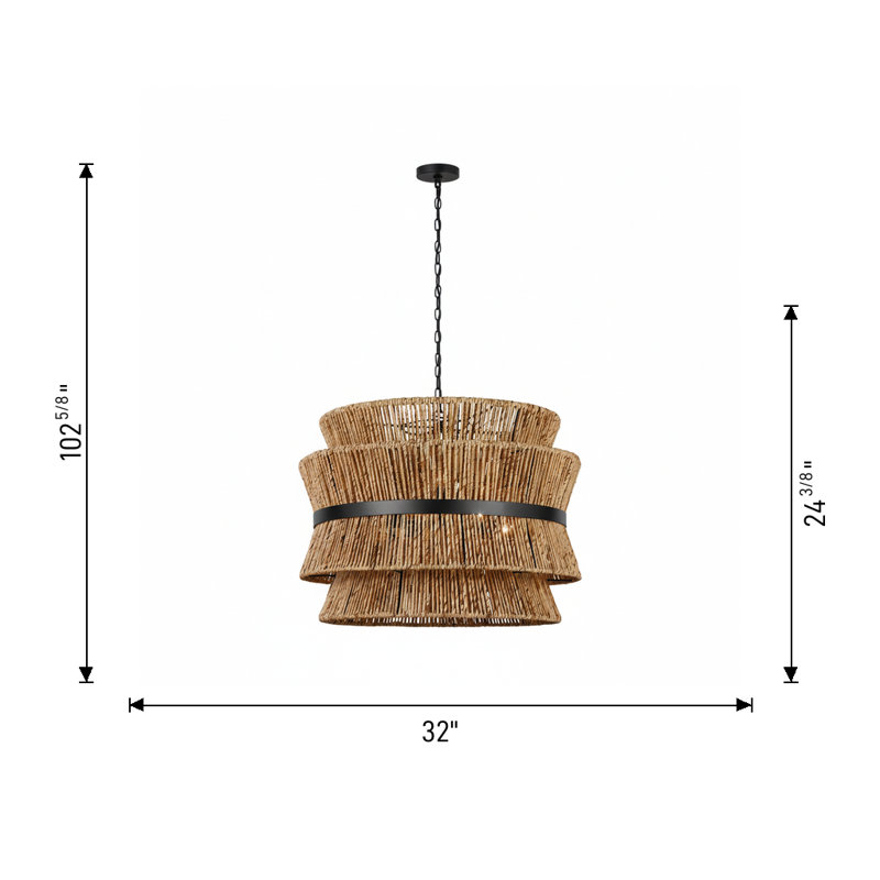 Thurlo 4-Light Large Hanging Shade, 23.6" H x 32" W x 32" D, Satin Brass with Paper Rope Shade, Satin Brass