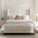 Grand lit tapissier Peyton / tête de lit haute de 54 po / capitonnage à boutons à la main traditionnel / garniture cloutée à oreilles / pas de sommier nécessaire / assemblage facile / velours ivoire