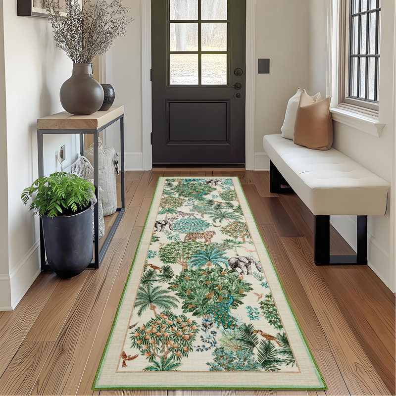 Rectangle Animal Print Washable Area Rug, Beige, Rectangle 80 x 150 cm