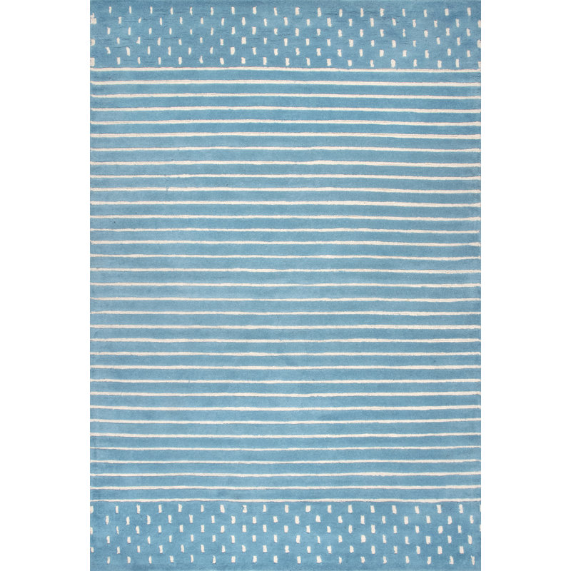 Clarita Striped Wool Baby Blue Area Rug, Rectangle 3' x 5'