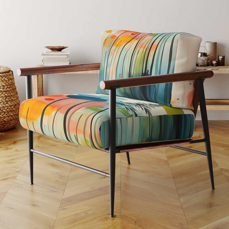 Chaise d'appoint Abstract Botanicals - Chaise avec accoudoirs Green Light, Brown Round Arms