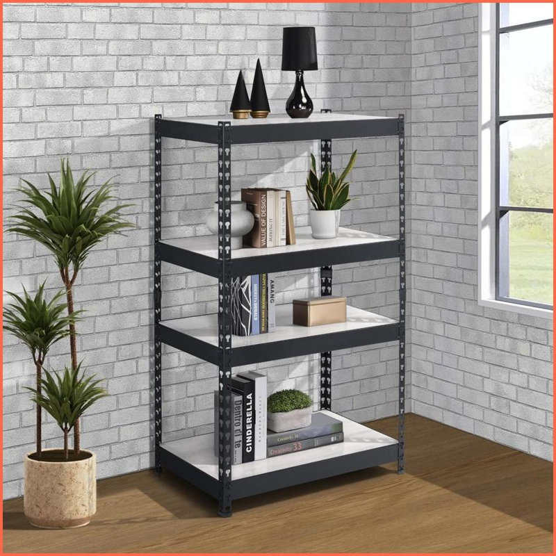 Bookshelf, Industrial 4-Tier with Adjustable Shelves Natural &amp; Black | Wood+Metal