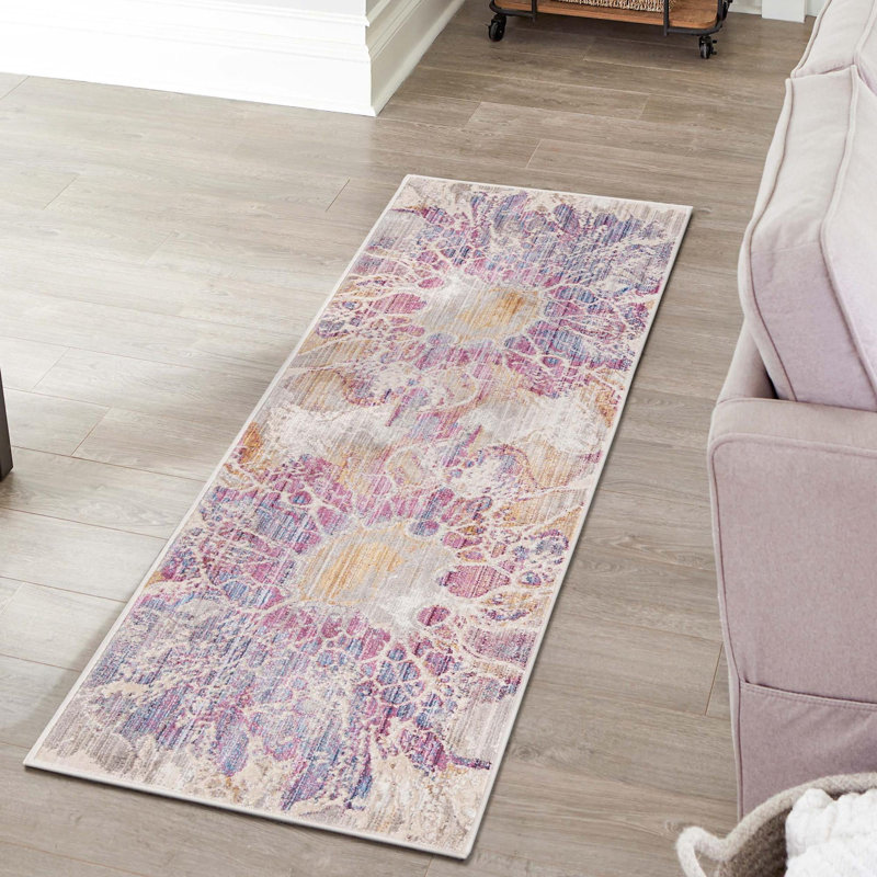 Tapis de couloir contemporain de couleur multicolore Orianthi, Tapis de couloir 2 pi 6 po x 12 pi