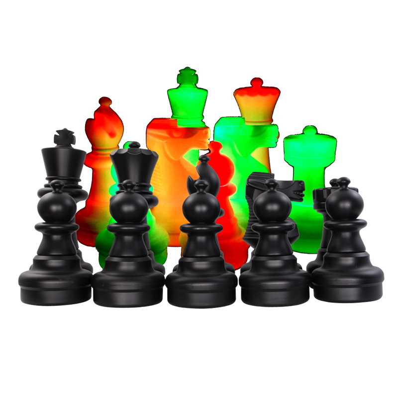 25" Tall Light-Up Giant Chess Set - White Sides Light Red and Green at Night - Extra Black Side for Day
