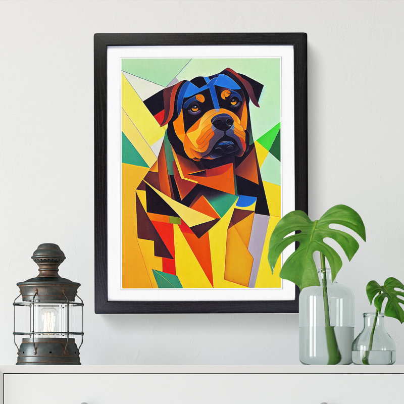 Rottweiler Painting Cubism Vol.2 - Single Picture Frame Print, Black, 64cm H x 46cm W x 2cm D