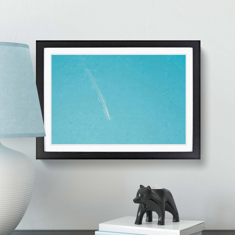 Airplane Trail in the Sky in Abstract - Picture Frame Graphic Art Print, 62cm H x 87cm W x 2cm D, Black Framed