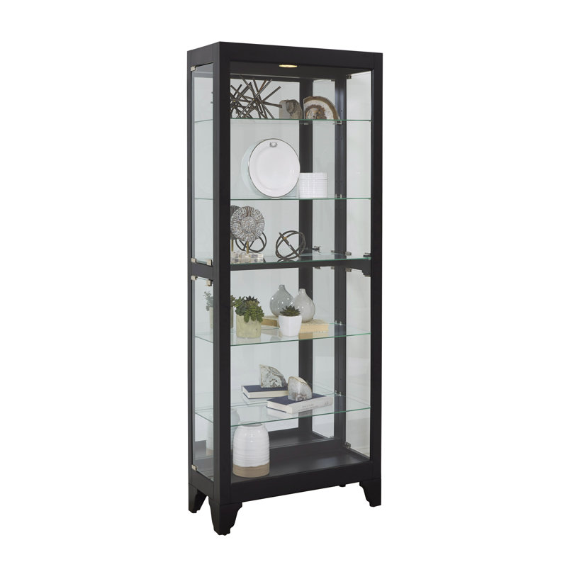 Traditional Black Satin Lighted Curio Cabinet with Adjustable Shelves