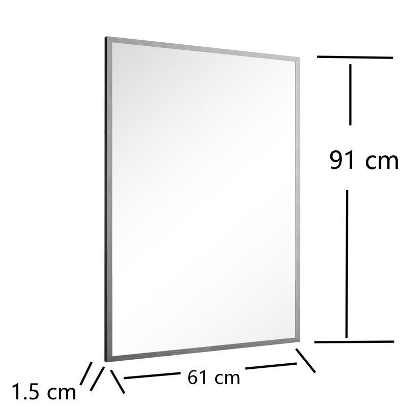 Set of 2  Rectangle Metal Framed Wall Mirror Bathroom Mirror Dresser Mirror, 91×61 cm/120×55 cm, 91 cm H x 61 cm W, Silver