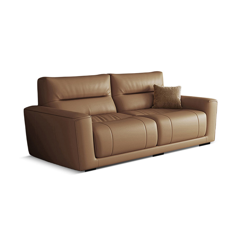 Causeuse coussin en cuir véritable Coffee, H 32,68 po x l 74,02 po x P 38,58 po