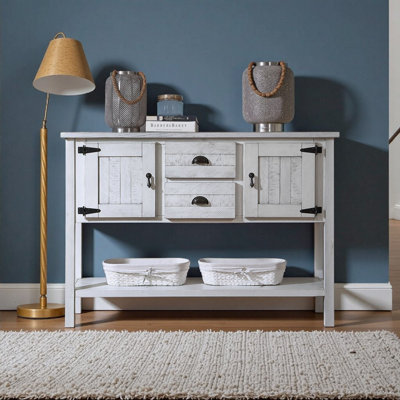 Console de rangement en bois avec 2 tiroirs, armoires et tablette inférieure