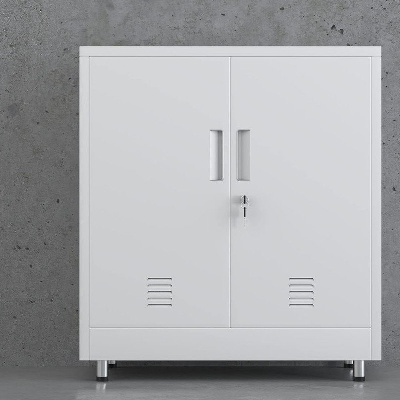 Small Lockable Sideboard Buffet Cabinet with Locking Doors and Adjustable Shelf, for Home Office Hallway Entryway (White)