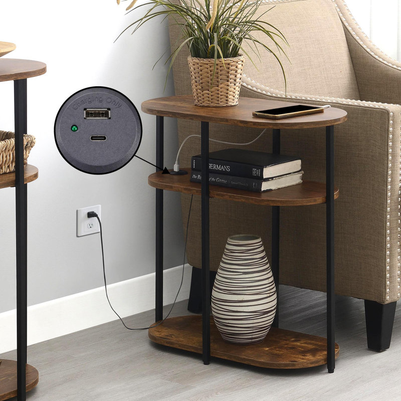 Ramos 3 Oval Tier End Table with USB Ports, Barnwood
