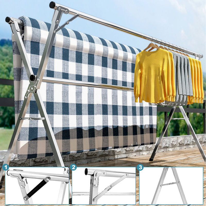 Rebrilliant Adjustable Folding Double Track X-shaped Drying Rack with Wheels