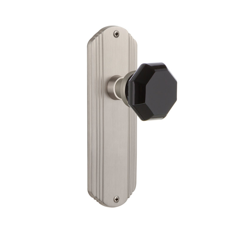 Plaque décorative avec bouton de porte Waldorf noir, Nickel satiné, 2 3/8 po