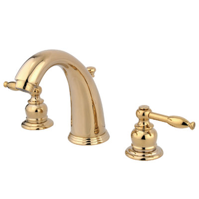 Kingston Brass Knight Two-Handle 3-Hole Deck Mount Widespread Bathroom Faucet with Retail Pop-Up Drain