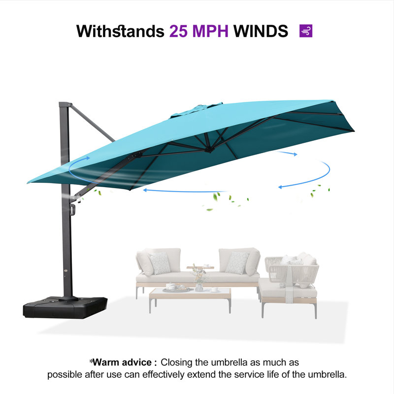 Parasol en porte-à-faux carré avec base Mcelfresh, bleu turquoise, Bleu, H 108 po x l 132 po x P 132 po