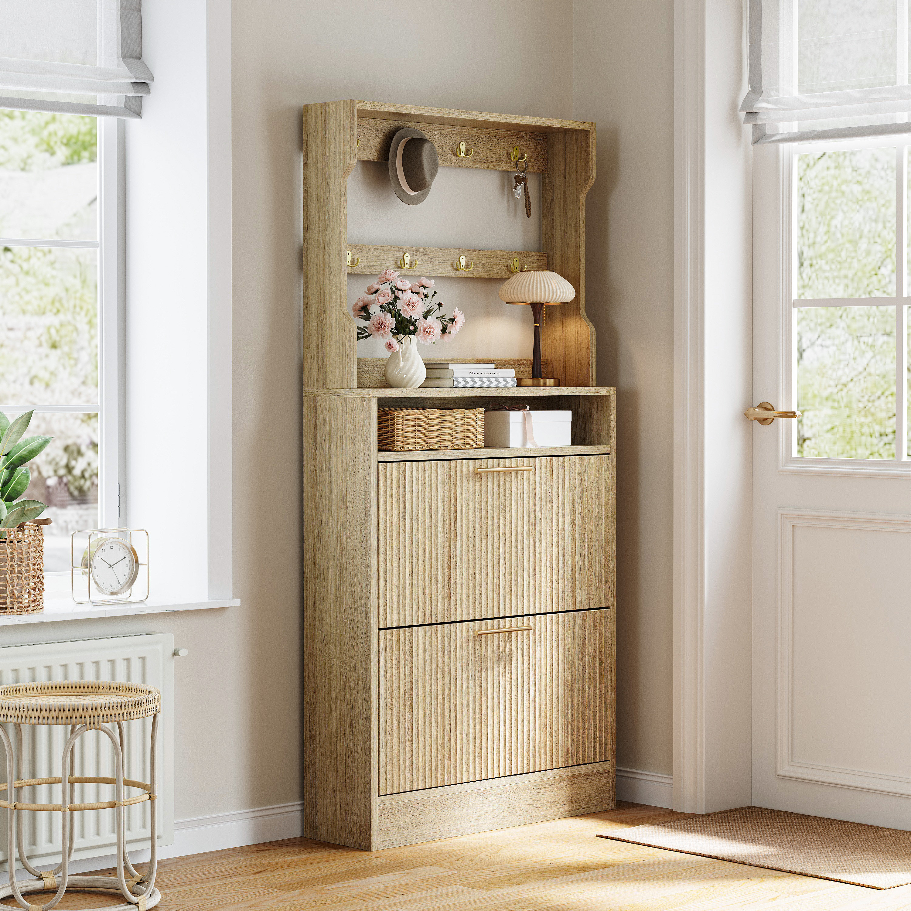 Latitude Run 40 Pair Shoe Cabinet With Doors Wooden Shoe Cheap