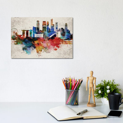 Singapore Abstract Skyline by WallDecorAddict - Wrapped Canvas Print