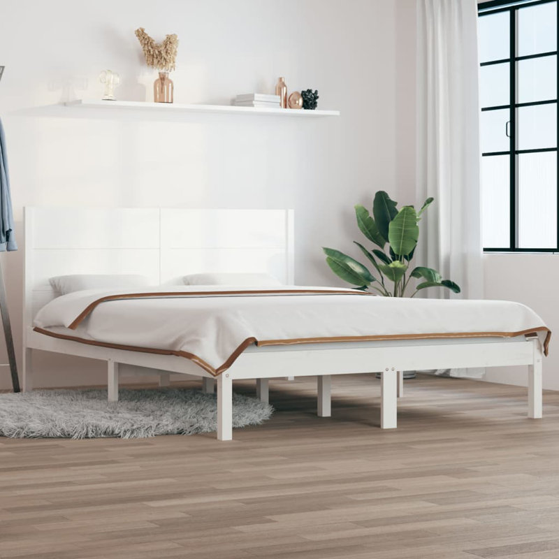 Bed Frame Solid Wood, Double (140 x 200 cm), White