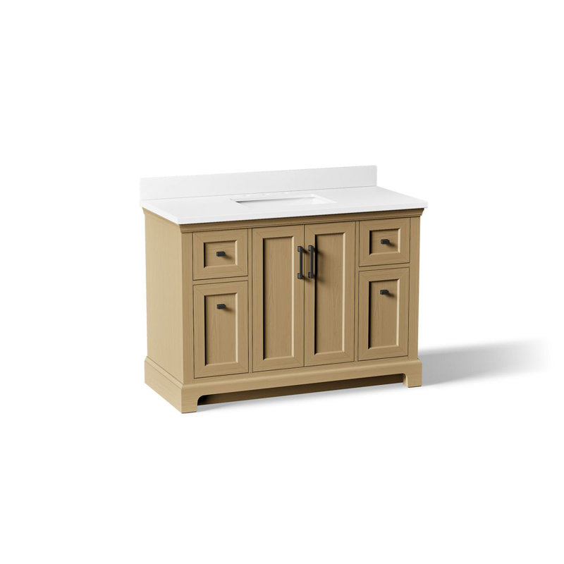 Charlemont 48 In. Bathroom Vanity Cabinet With Sink And Quartz Top, Light Oak