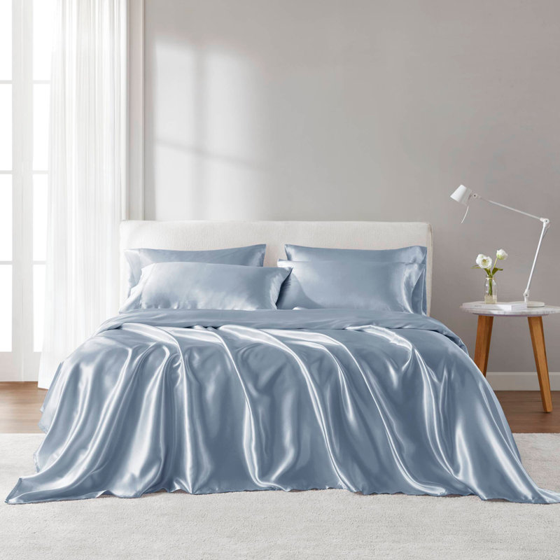 Ensemble de draps 7 pièces, Bleu, Ensemble de draps pour très grand lit