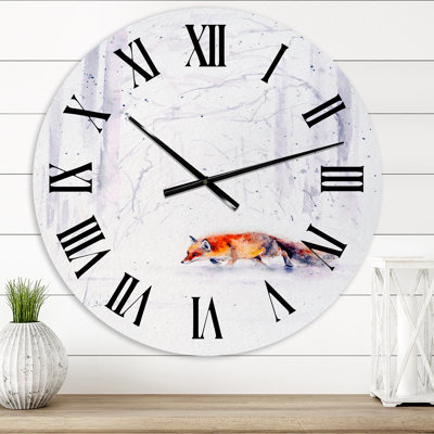 Red Fox Running In White Snow II - Farmhouse wall clock