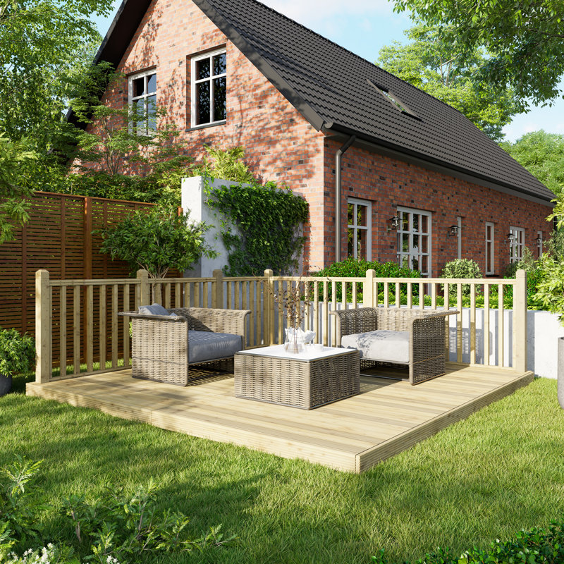 Powersheds 12 x 12ft Timber Pressure Treated Decking Kit - Handrails on Two Sides