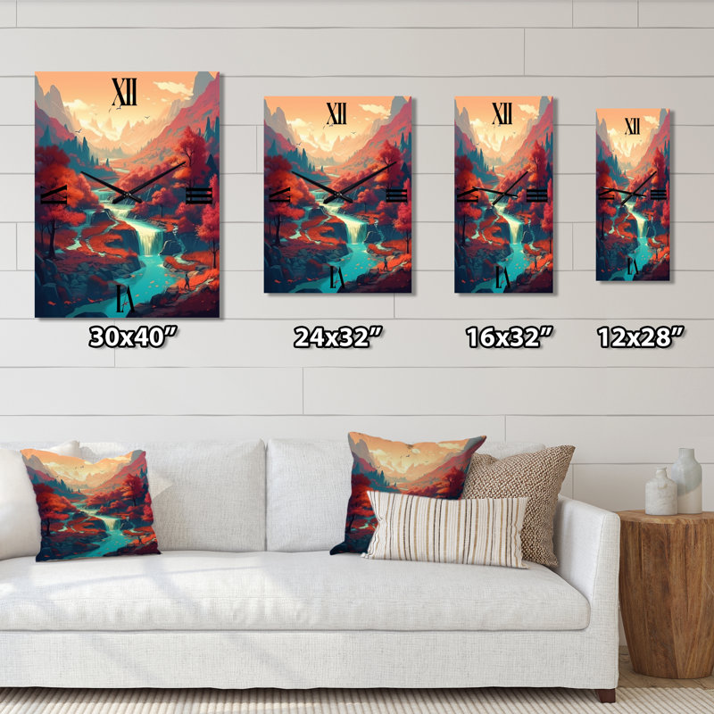 Dense Forest And Stream - Japon Landscape Wall Clocks, 28" H x 12" W x 1" D