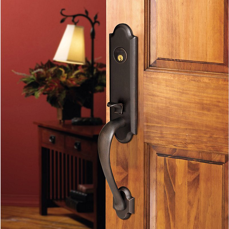 Boulder Handleset with Single Cylinder Deadbolt and Door Knob and Rosette, Keyed Alike, Distressed Oil Rubbed Bronze, Yes