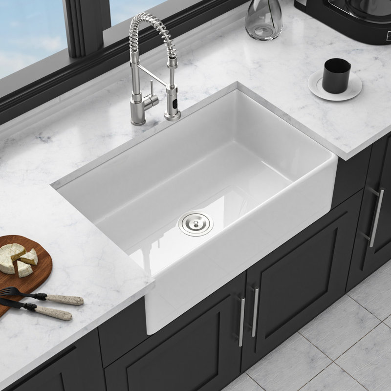 Évier de cuisine 33 po x 18 po à simple cuve en céramique blanche réversible 33 po x 18 po pour des tâches pratiques en porcelaine